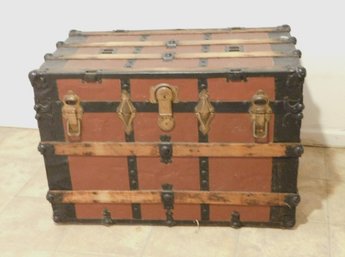 A Flat Top Travel Trunk Early 1900's On Wheels