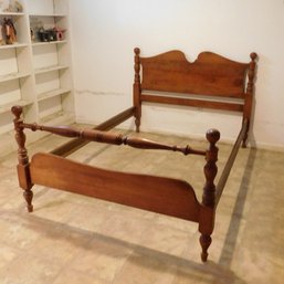 A Mid-century Full Size Maple Bed With Metal Side Rails