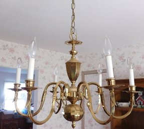 A Mid Century Brass 6 Arm Colonial Style Chandelier