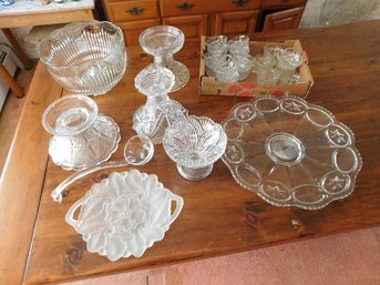 A Mixed Lot Of EAPG Glass - Punch Bowls, Punch Underplates, Punch Bases, Serving Pieces, Punch Cups