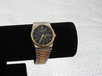 Vintage Black Faced Citizen Steel And Gold Tone Wrist Watch