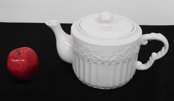 Large Sized Antique Reflections Ribbed White Teapot