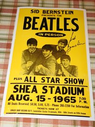 Signed Sid Bernstein The Beatles At Shea Stadium Vintage Cardboard Concert Poster  NO SHIPPING