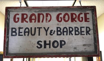 Old Double Sided Wooden Grand Gorge Barber Shop Sign
