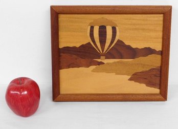 Vintage American Craftsman Inlaid Veneer Marquetry Balloon Flight Plaque