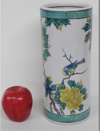 Asian Chrysanthemum Decorated Porcelain Cylinder Vase