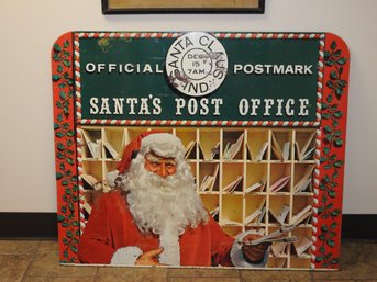Late 1960s Massive Metal Santa Claus Post Office Sign 40 X 48 NO SHIPPING