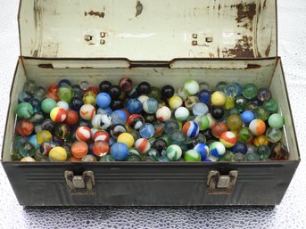 Old Lunchbox Filled With Vintage Marbles