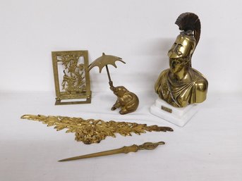 A Lot Of Decorative Brass Accent Items - Letter Opener, Elephant With A Parasol, Etc.