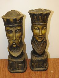 Cool Vintage Pair Of King & Queen 15 Inch Chalkware Statues