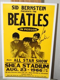 Signed Sid Bernstein The Beatles At Shea Stadium Vintage Cardboard Concert Poster