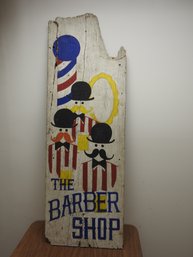 Unusual 57 Inch Old Wooden Painted Barbershop Sign Nice Artwork