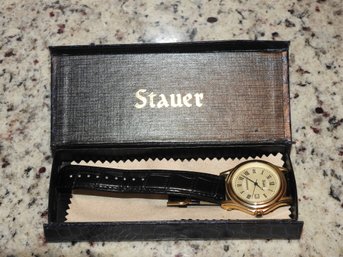 Nice Stauer Blue Handed Mens Watch With Case