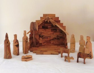 Vintage 12 Piece Hand Carved Olive Wood Nativity Scene Made In Bethlehem Isreal