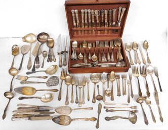 A Large Assortment Of Fancy And Antique Silverplate Flatware Including Silver Chest