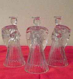 Set Of Three Vintage Crystal Praying Angel Candle Holders