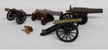 A Group Of Toy/souvenir Cannons, Brass, Iron & Wooden Construction