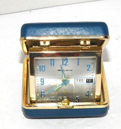 Working Vintage Blue Numerals Bulova Travel Clock