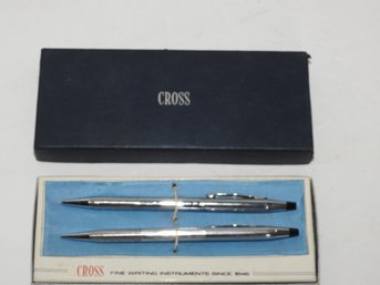Vintage Chrome Cross Pen Pencil Set With Original Box