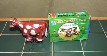 1970s Marx Toys Walk A Way Milking Cow Toy Orig Box