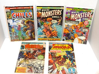 Lot Of 5 Marvel Horror Comics Tomb Of Dracula Werewolf  & More Bagged & Boarded