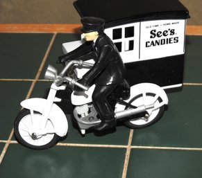 Vintage See's Candies Diecast Delivery Motorcycle With Side Car