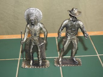 Old Cowboy & Indian Pewter Statues 6.5 Inches