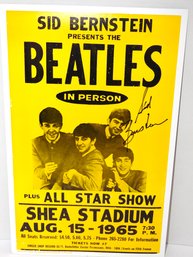 Signed Sid Bernstein The Beatles Cardboard Concert Poster At Shea Stadium