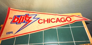 RARE 1982 USFL Chicago Blitz Felt Football Banner