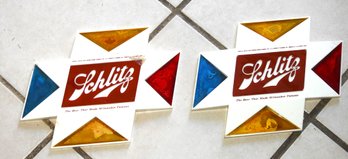 Pair Of 1970s Schlitz Beer Reflective Advertising Plastic Signs