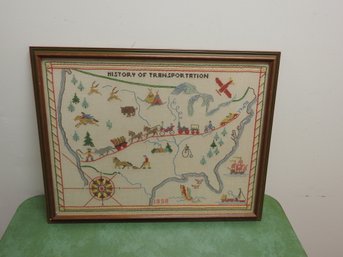 1959 Quilted Framed History Of Transportation Map
