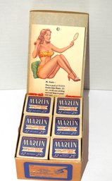 Awesome Old 12 Sealed Marlin Blades Boxes In Original Display Box With Pin Up Girl Header Card