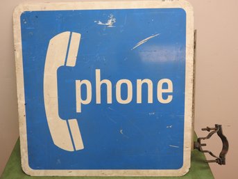 Vintage 24 Inch Double Sided Telephone Metal Sign With Flange & Post Clamp