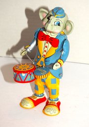 Working Tin Litho Drumming Elephant Wind Up Toy