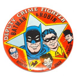 Large 1966 Batman & Robin Deputy Crime Fighter Pin