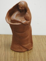 Signed Heavy 16 Inch Woman In Shawl Statue