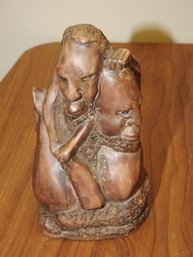 Signed 8 Inch Heavy Two Men & A Dog Statue