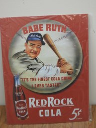 16 Inch Red Rock Cola Babe Ruth Metal Advertising Sign