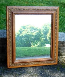 Beautiful 19th C. Bevel Glass Oak Mirror With Oak Leaves & Acorns Moulding, Nice Finish