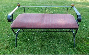 A Figural Wrought Iron Hall Bench W/cushion Seat