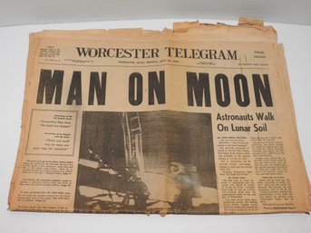 Original 1969 Worcester Telegram Man On Moon Newspaper