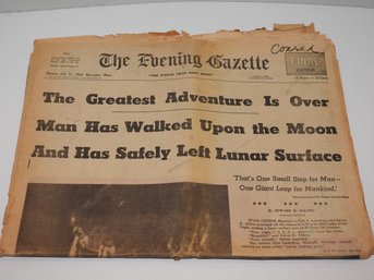 Original 1969 The Evening Gazette Moon Landing Newspaper