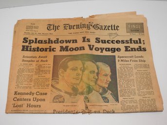 Original 1969 Evening Gazette Splashdown Successful Newspaper