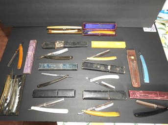 Huge Lot Of Antique Barber Straight Razors