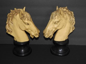 Pair Of Asian Faux Ivory Pair Of Horse Head Busts Carved