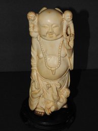 Asian Faux Ivory Buddah Statue Carved