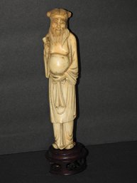 Asian Carved Faux Ivory Wise Old Man Statue