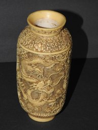 Carved Faux Ivory Asian Dragon Vase