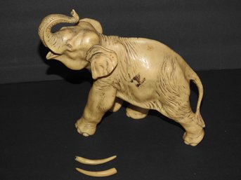 Asian Carved Faux Ivory Elephant Statue