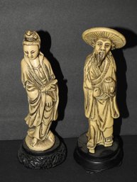 Signed Carved Faux Ivory Asian Husband & Wife Statue